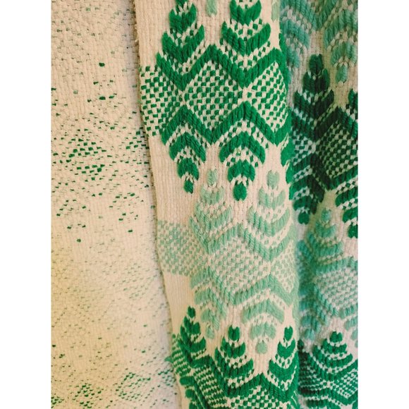 Swedish Woven Afghan cream green and‎ blue geometric design 57x48 - Picture 5 of 10